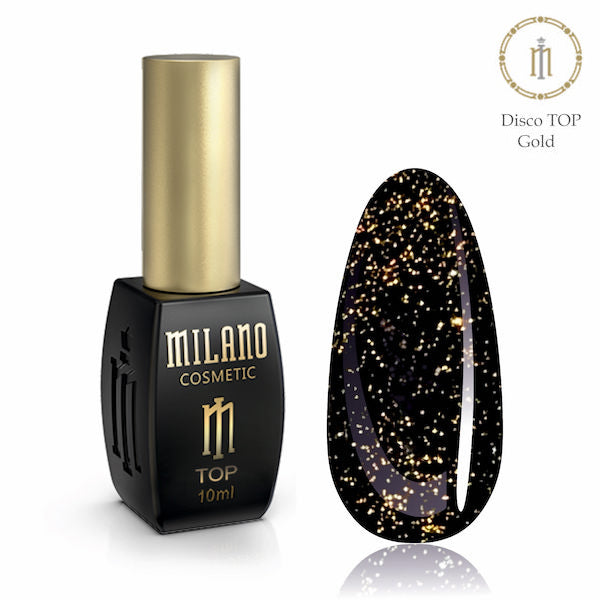 Zlatý reflexný vrchný lak na nechty Disco Gold Top Coat 10 ml Milano Cosmetic